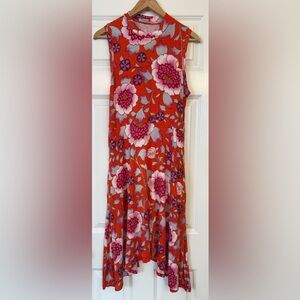 Maeve Anthropologie Floral Midi Dress Med Orange Pink Boho Sleeveless Fit &Flare